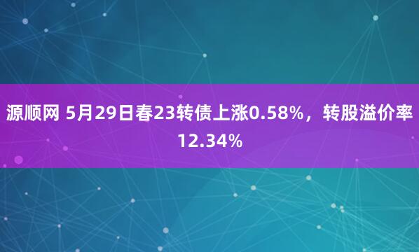 源顺网 5月29日春23转债上涨0.58%，转股溢价率12.34%