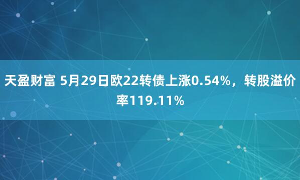 天盈财富 5月29日欧22转债上涨0.54%，转股溢价率119.11%